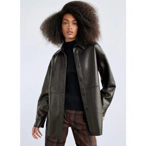 Aritzia Babaton Vegan Leather Pelli Oversized Shirt Jacket Black